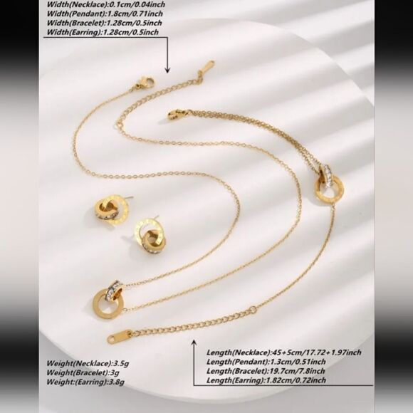 Gold Plated Cubic Zirconia Roman Numeral Round Pendant Necklace Earr… - Picture 3 of 7